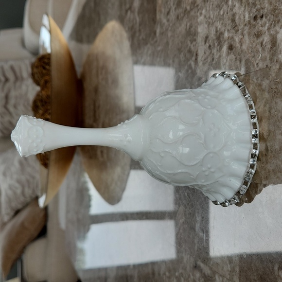Fenton White Spanish Lace Silvercrest Bell, 6" tall - Picture 1 of 4